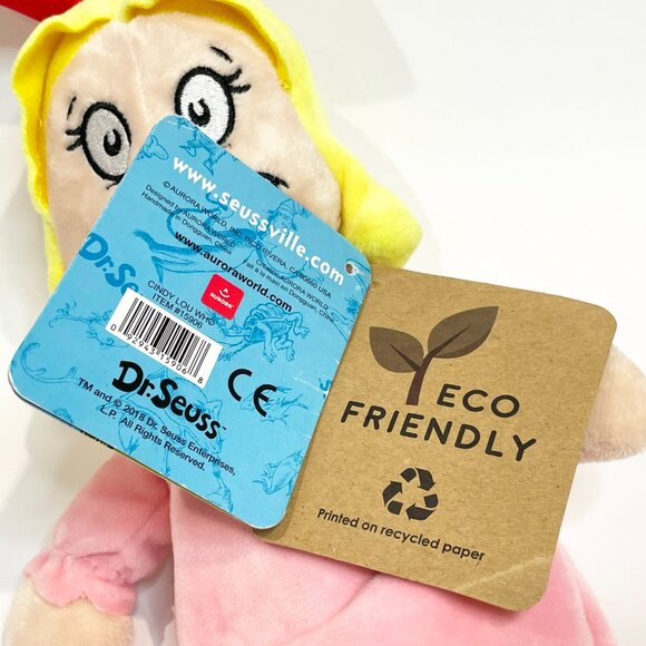 Dr. Seuss Cindy Lou Who 11" Plush Doll Aurora World With Tags Grinch - Picture 4 of 4